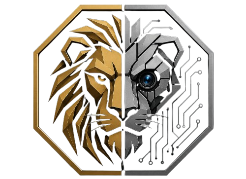SHIVMUDRA gold and silver lion in an octagonal emblem